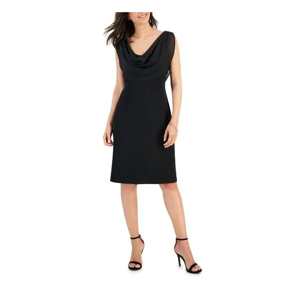 connected apparel black dress Connected Apparel Side Twist Detail Sheer Three-Quarter Floral Split  Sleeves Sheath Dress